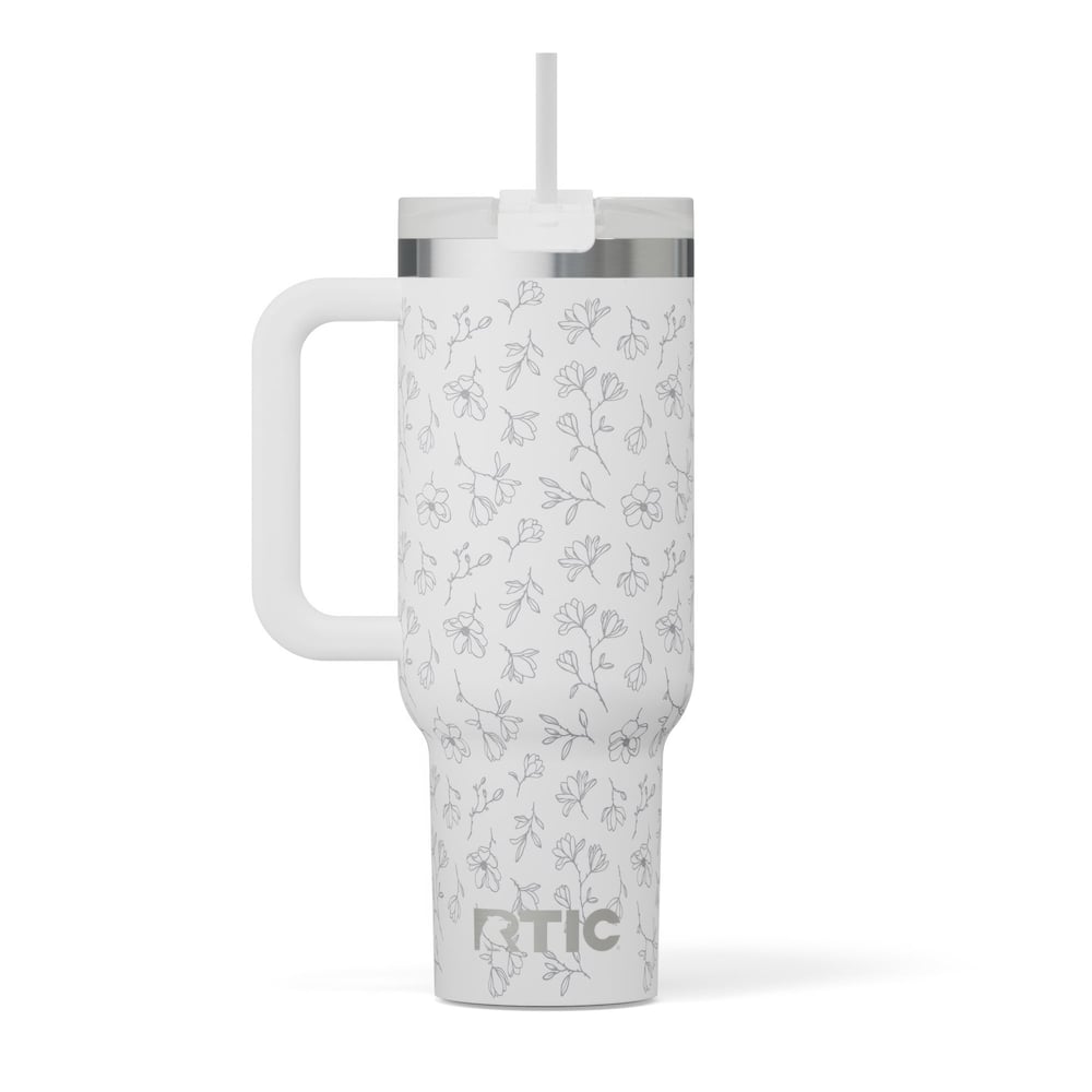 Road Trip Tumbler White Magnolias | Rtic Drinkware|Clearance