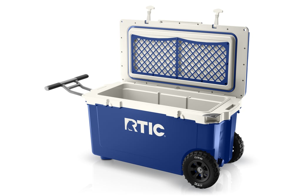 72 QT Ultra-Light Wheeled Cooler Cobalt & White | Rtic Hard Coolers