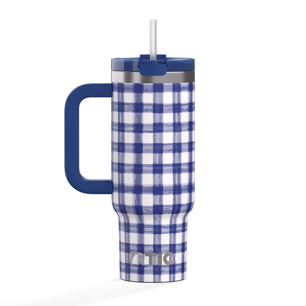 Road Trip Tumbler Cobalt Gingham | Rtic Drinkware|Clearance