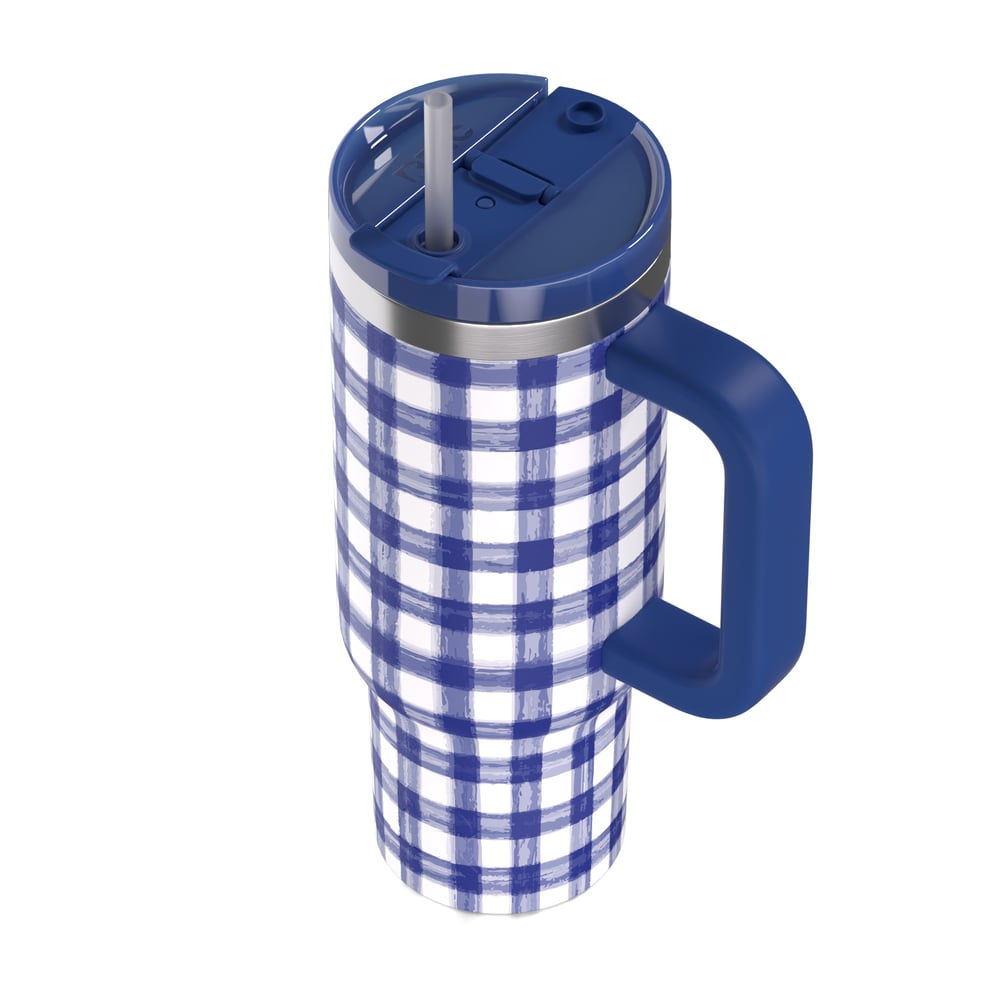 Road Trip Tumbler Cobalt Gingham | Rtic Drinkware|Clearance
