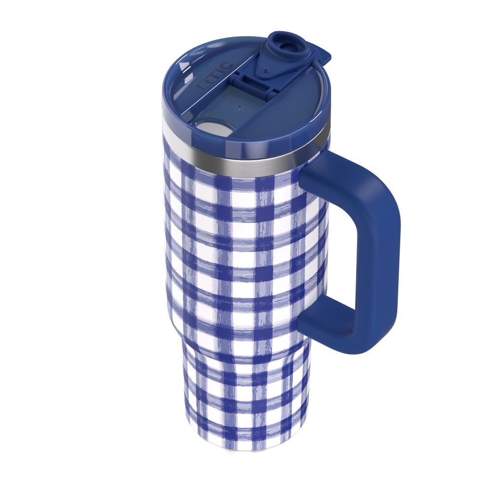 Road Trip Tumbler Cobalt Gingham | Rtic Drinkware|Clearance