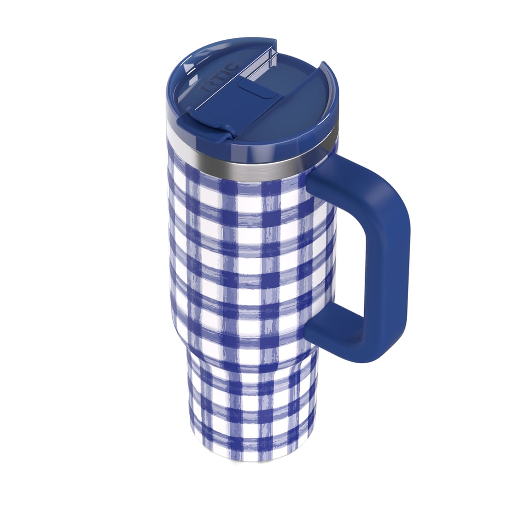 Road Trip Tumbler Cobalt Gingham | Rtic Drinkware|Clearance