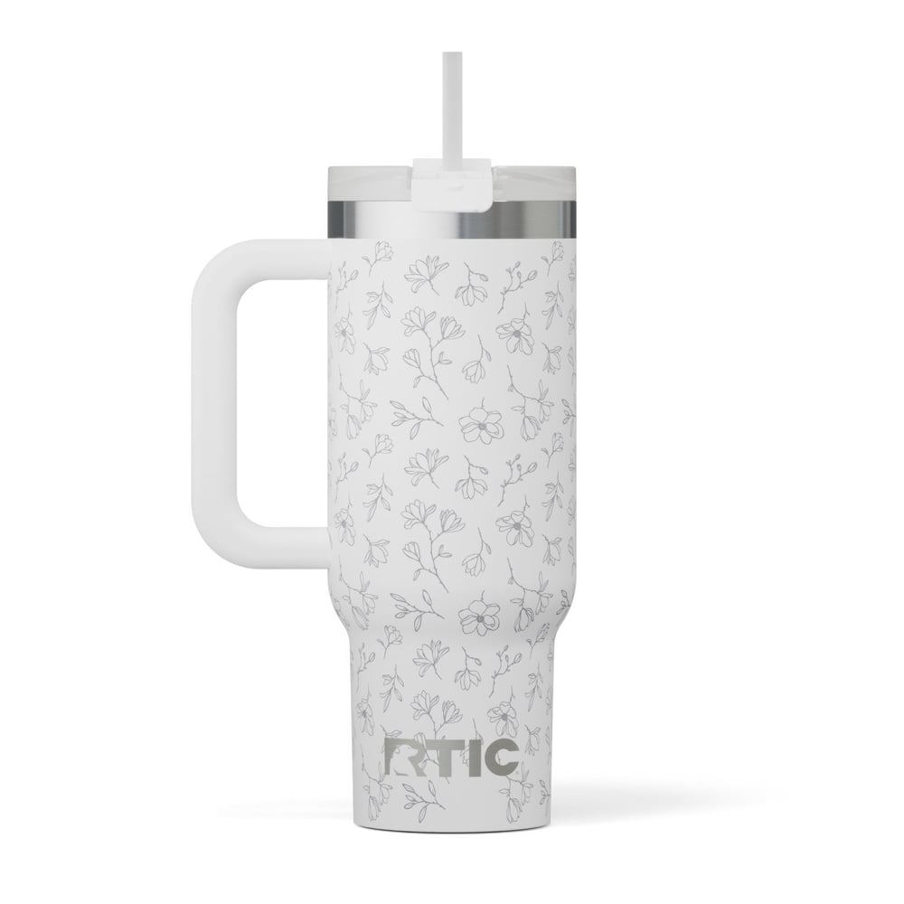 Road Trip Tumbler White Magnolias | Rtic Drinkware|Clearance