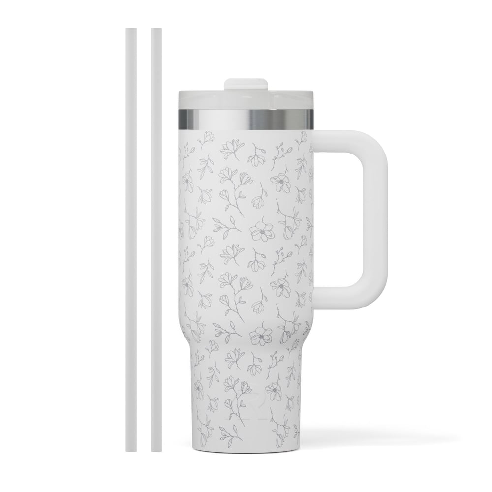 Road Trip Tumbler White Magnolias | Rtic Drinkware|Clearance