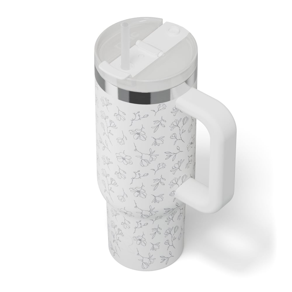 Road Trip Tumbler White Magnolias | Rtic Drinkware|Clearance