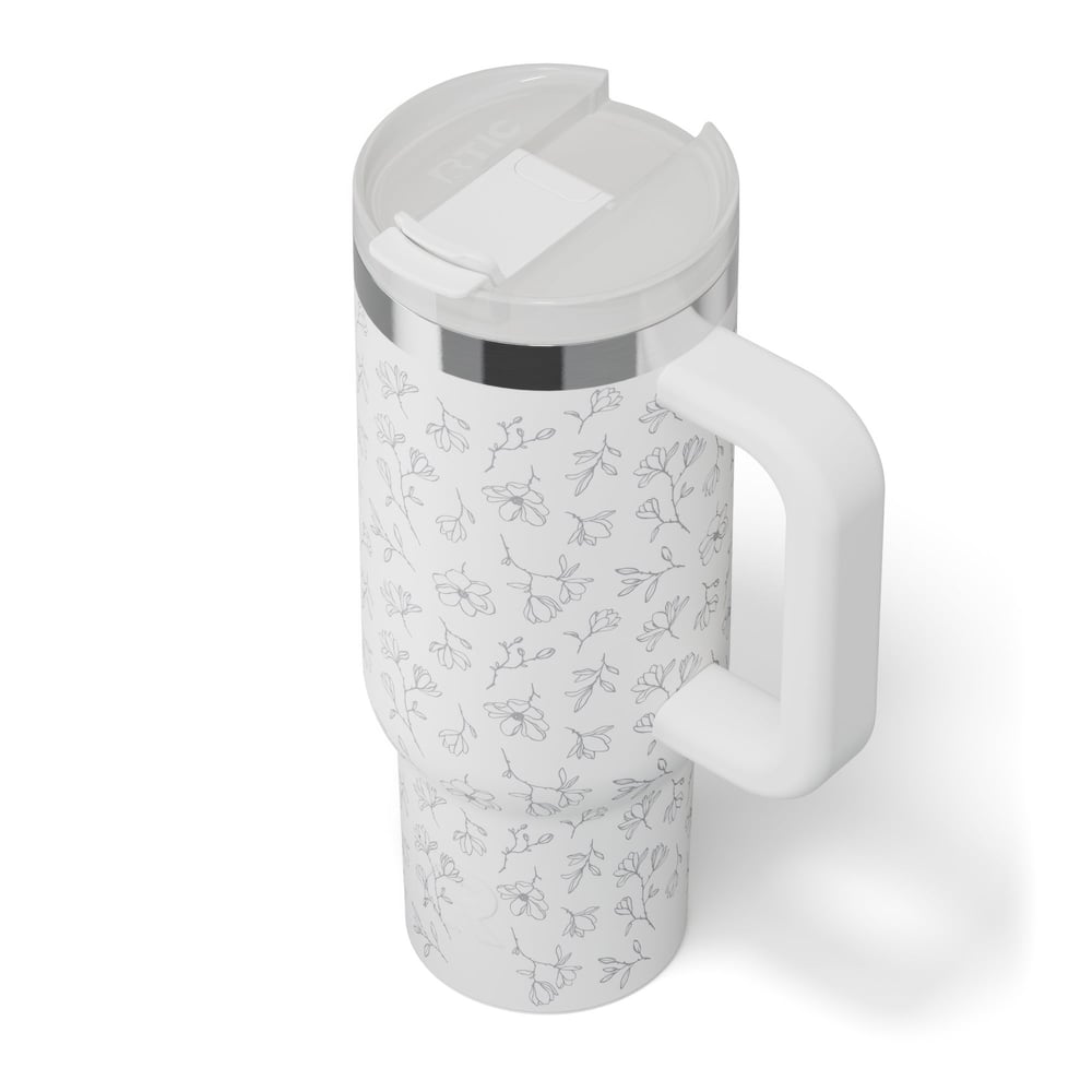 Road Trip Tumbler White Magnolias | Rtic Drinkware|Clearance