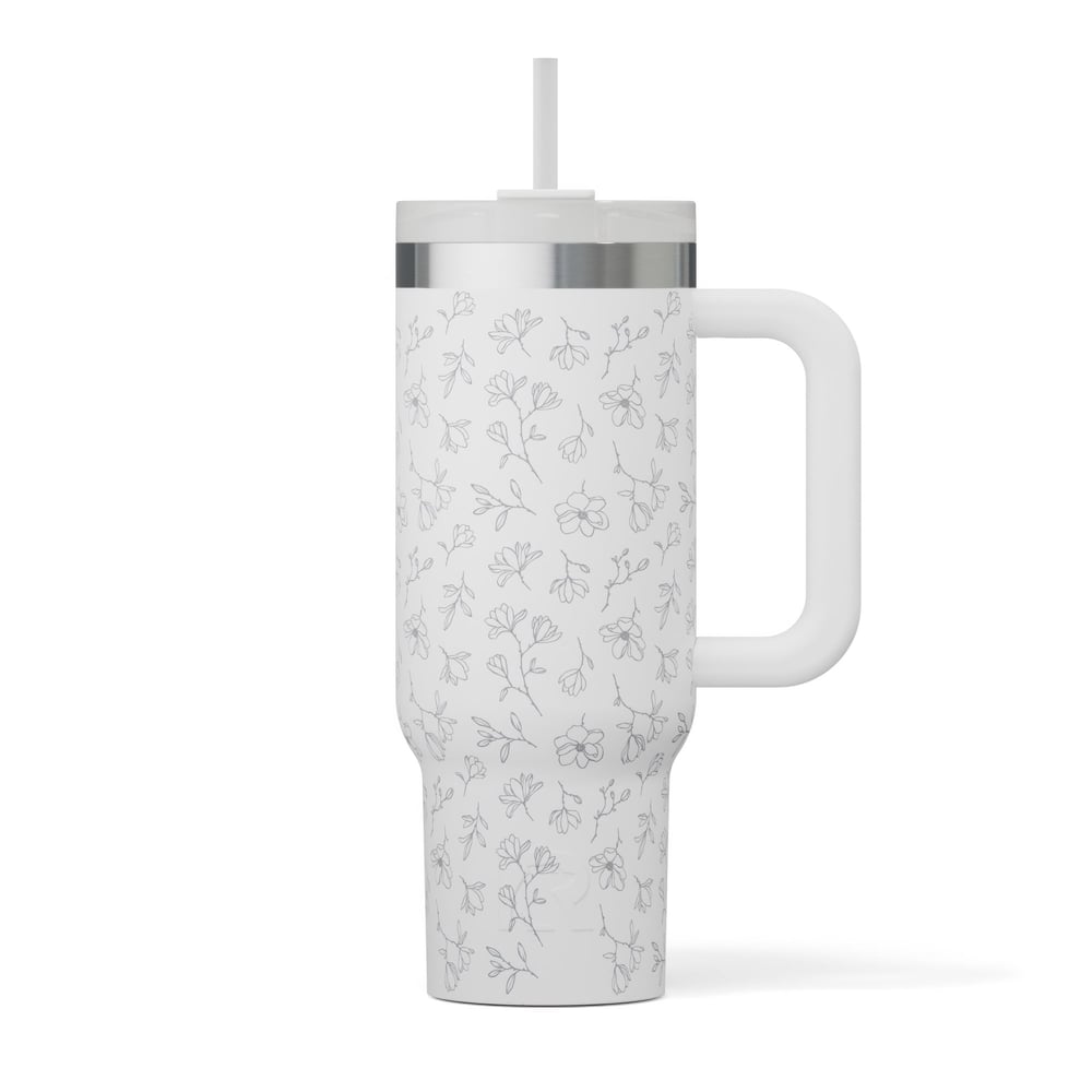 Road Trip Tumbler White Magnolias | Rtic Drinkware|Clearance