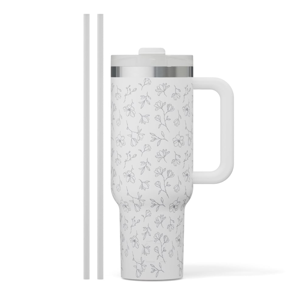 Road Trip Tumbler White Magnolias | Rtic Drinkware|Clearance