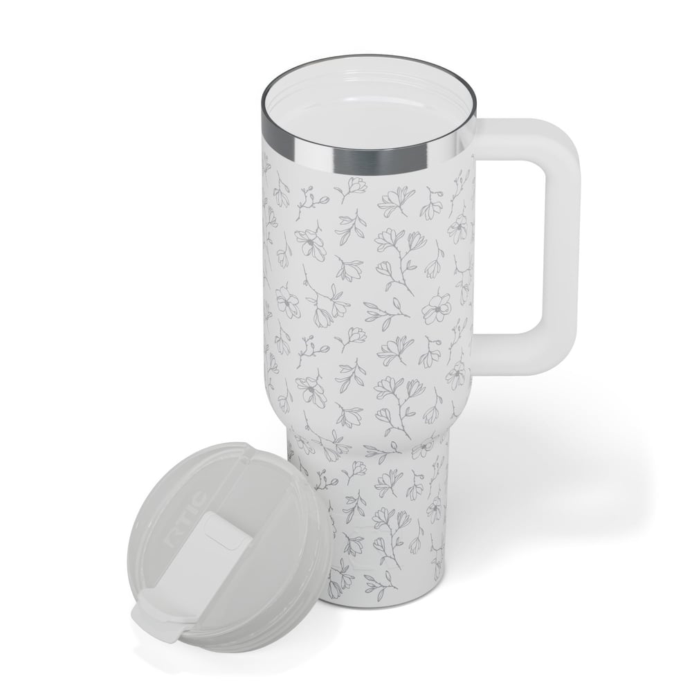 Road Trip Tumbler White Magnolias | Rtic Drinkware|Clearance