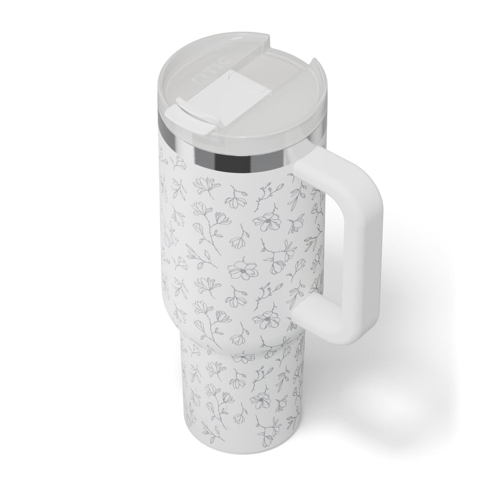 Road Trip Tumbler White Magnolias | Rtic Drinkware|Clearance