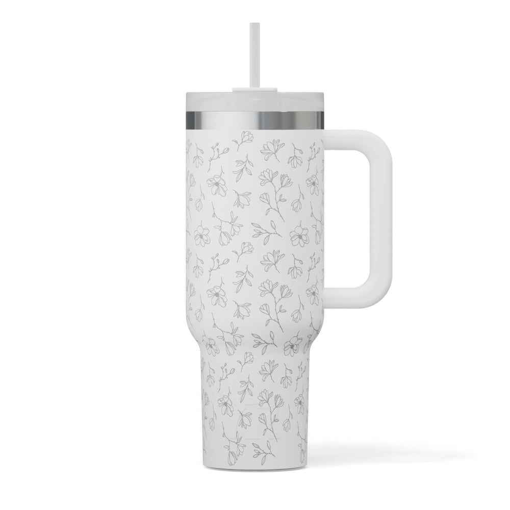 Road Trip Tumbler White Magnolias | Rtic Drinkware|Clearance