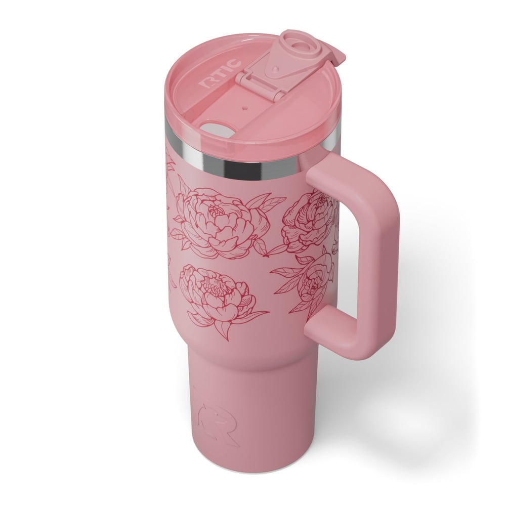 Road Trip Tumbler Pink Peonies | Rtic Drinkware|Clearance