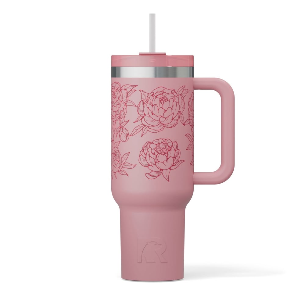 Road Trip Tumbler Pink Peonies | Rtic Drinkware|Clearance